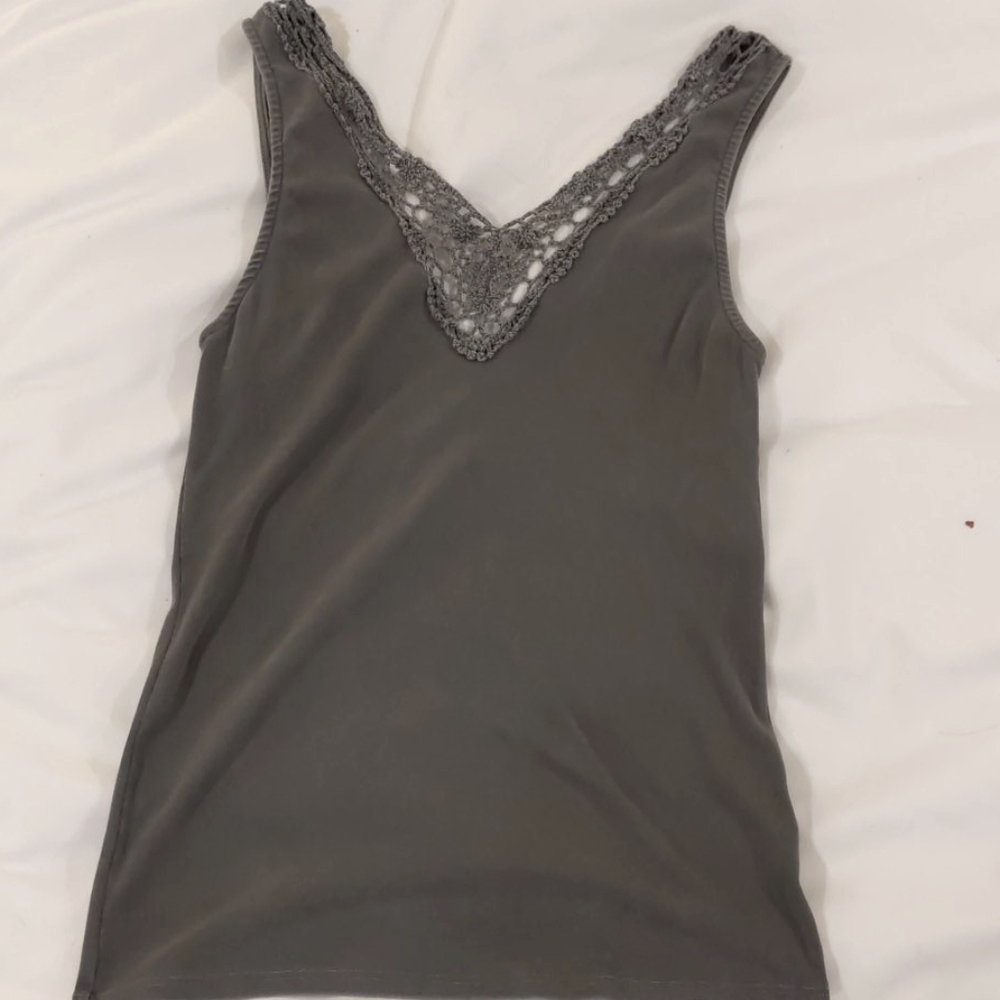 BOHO Gray tank top with gray crochet detailing